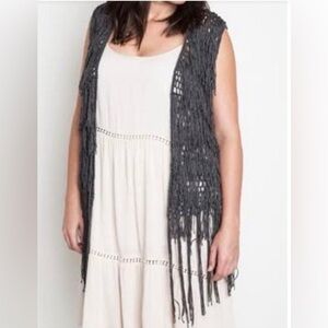 Umgee Size 2XL Gray Fringe cardigan
